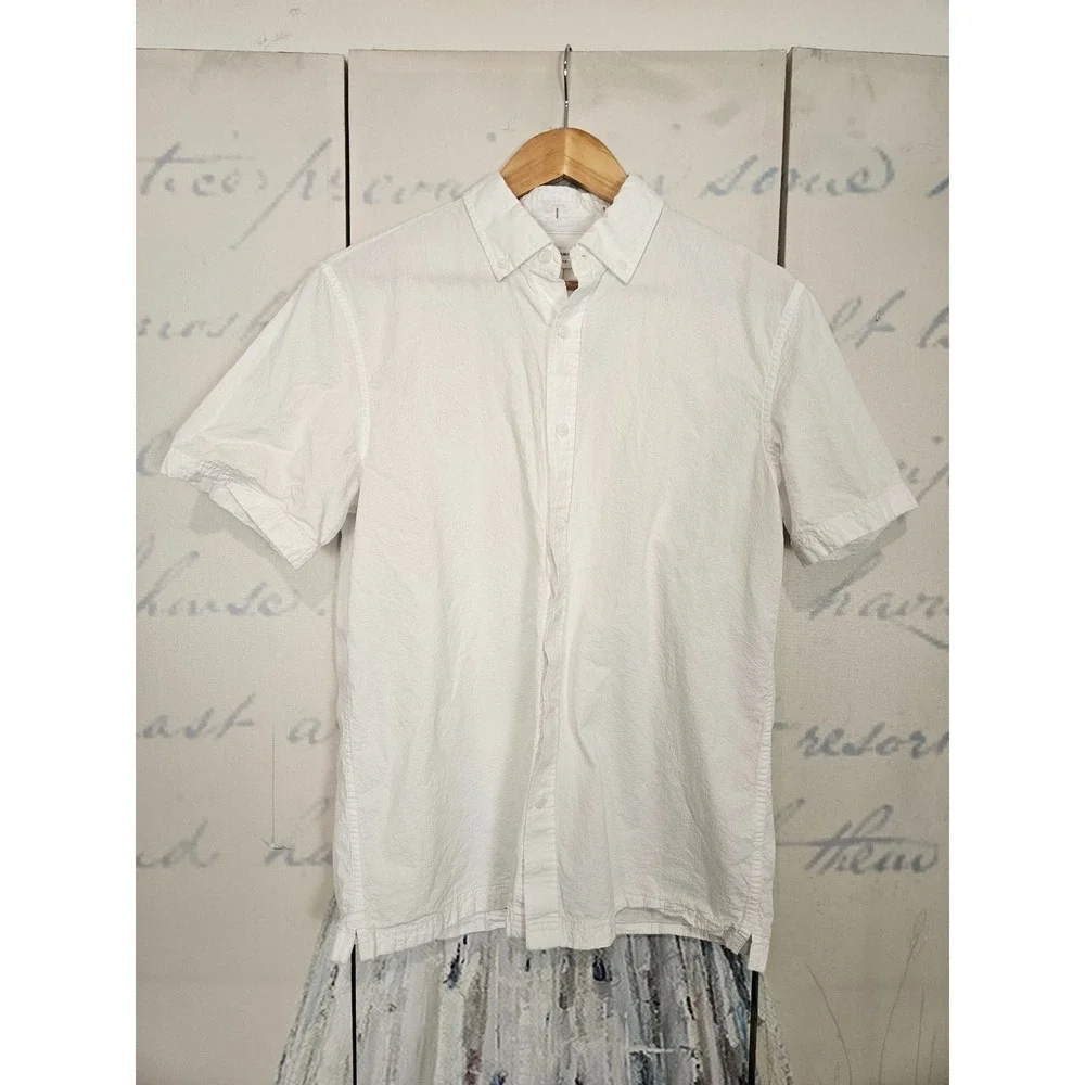 Banana Republic Button Down Shirt Small White Short Sleeve Standard Fit Cotton